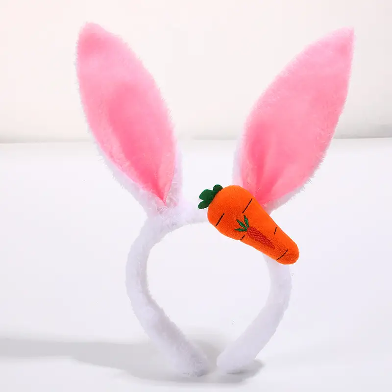 Plush Rabbit Ears Headband White Pink Bow Decor - Image 28