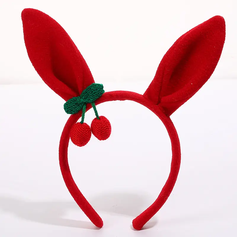 Plush Rabbit Ears Headband White Pink Bow Decor - Image 3