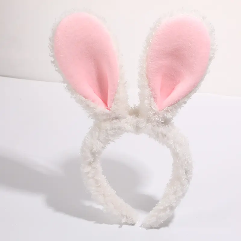 Plush Rabbit Ears Headband White Pink Bow Decor - Image 30