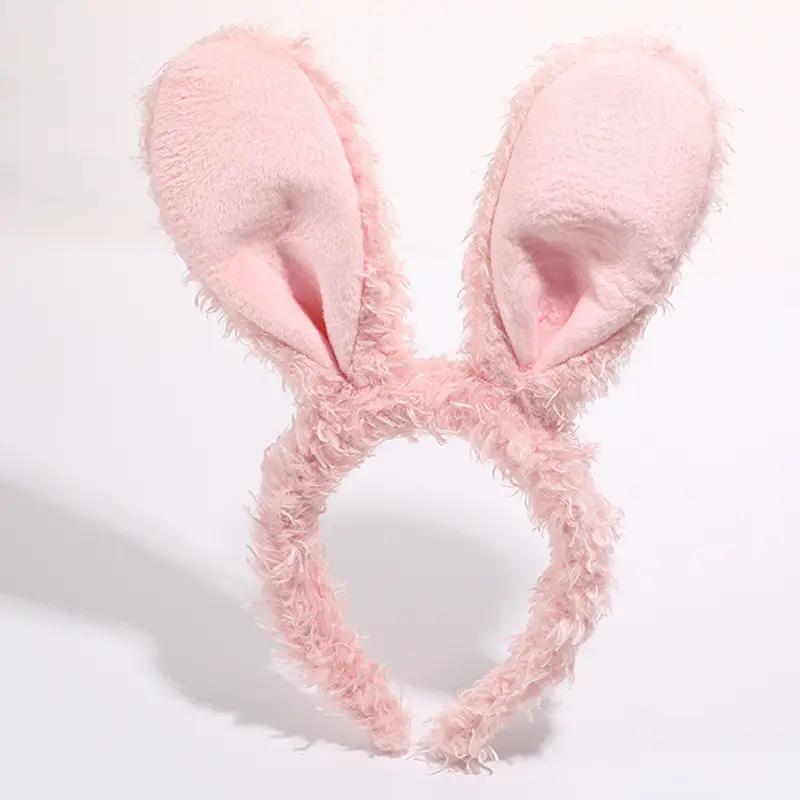 Plush Rabbit Ears Headband White Pink Bow Decor - Image 31