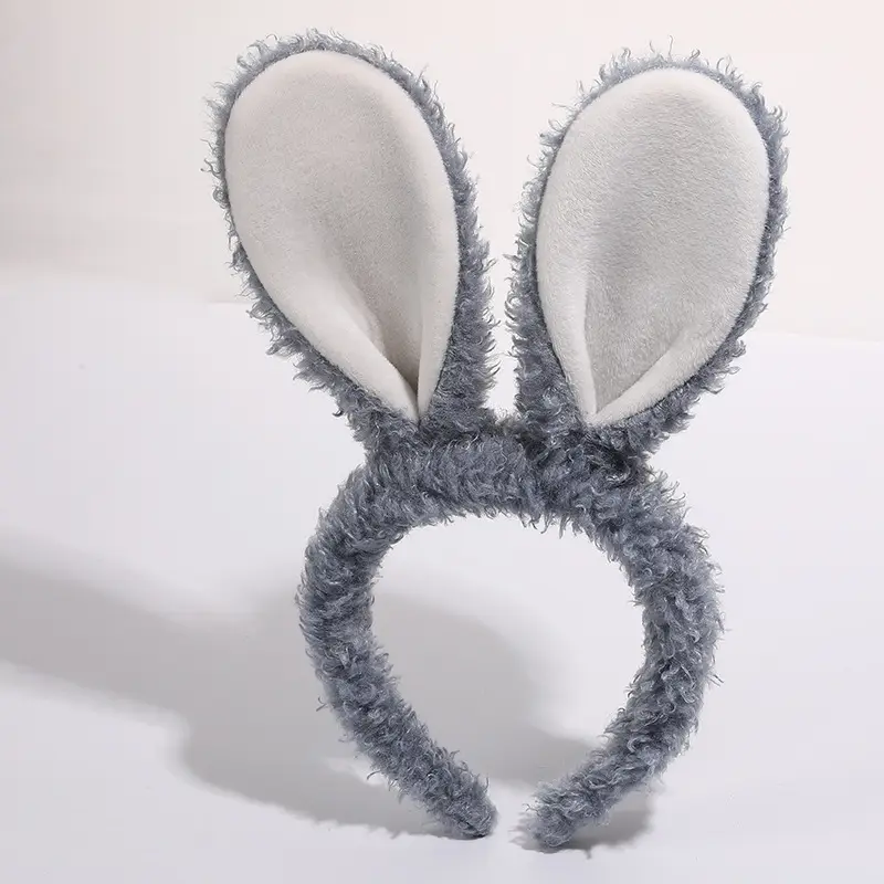Plush Rabbit Ears Headband White Pink Bow Decor - Image 32
