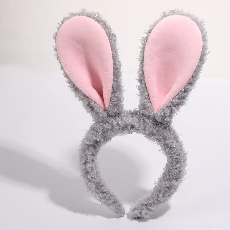 Plush Rabbit Ears Headband White Pink Bow Decor - Image 34