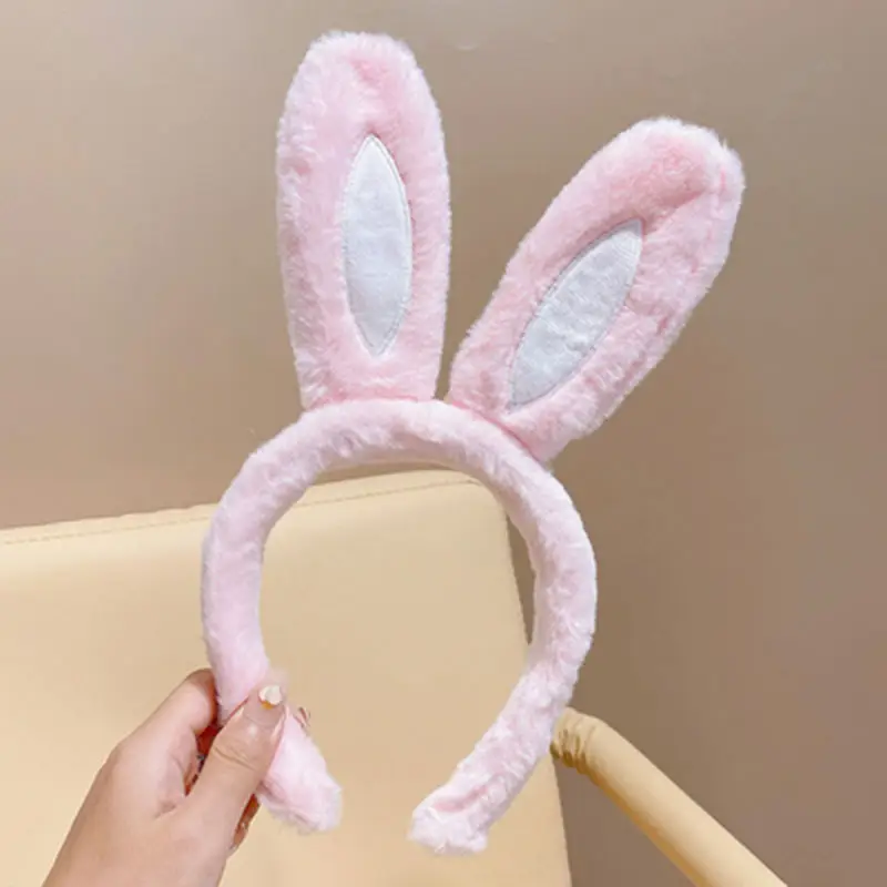Plush Rabbit Ears Headband White Pink Bow Decor - Image 35
