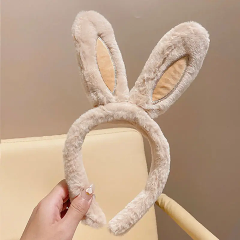 Plush Rabbit Ears Headband White Pink Bow Decor - Image 37