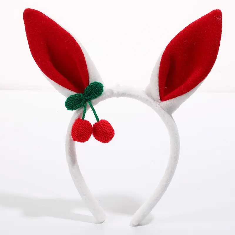 Plush Rabbit Ears Headband White Pink Bow Decor - Image 4