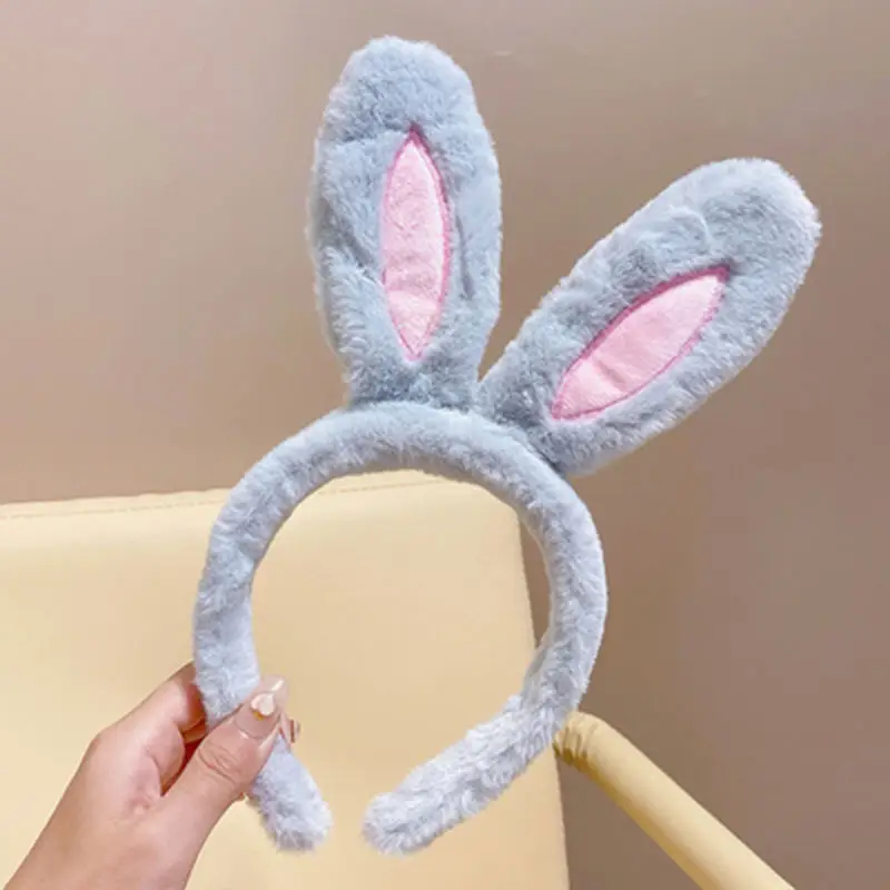 Plush Rabbit Ears Headband White Pink Bow Decor - Image 38