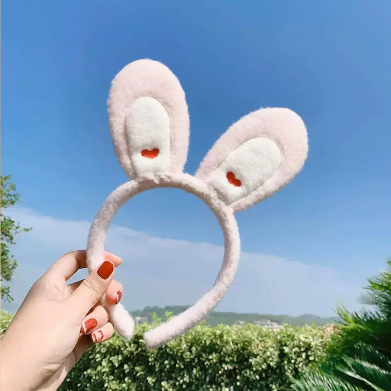 Plush Rabbit Ears Headband White Pink Bow Decor - Image 39