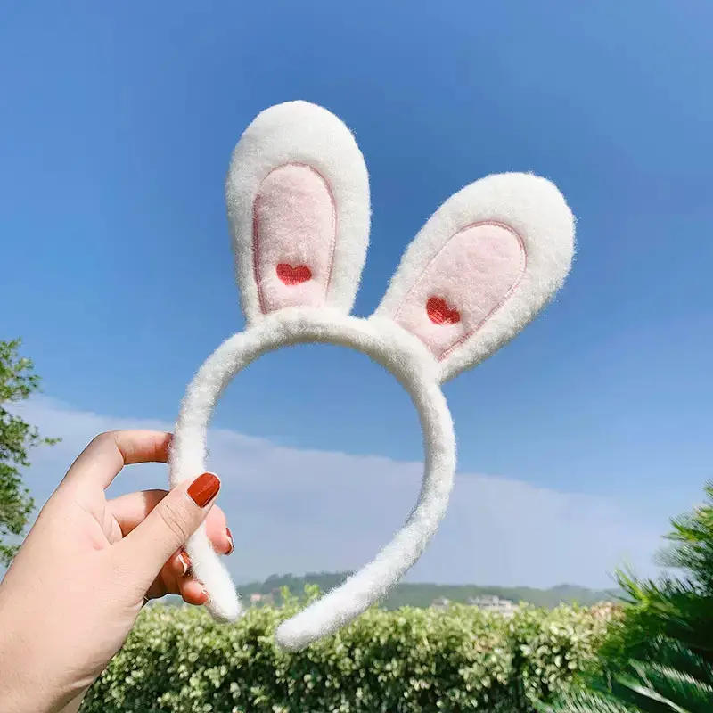 Plush Rabbit Ears Headband White Pink Bow Decor - Image 40