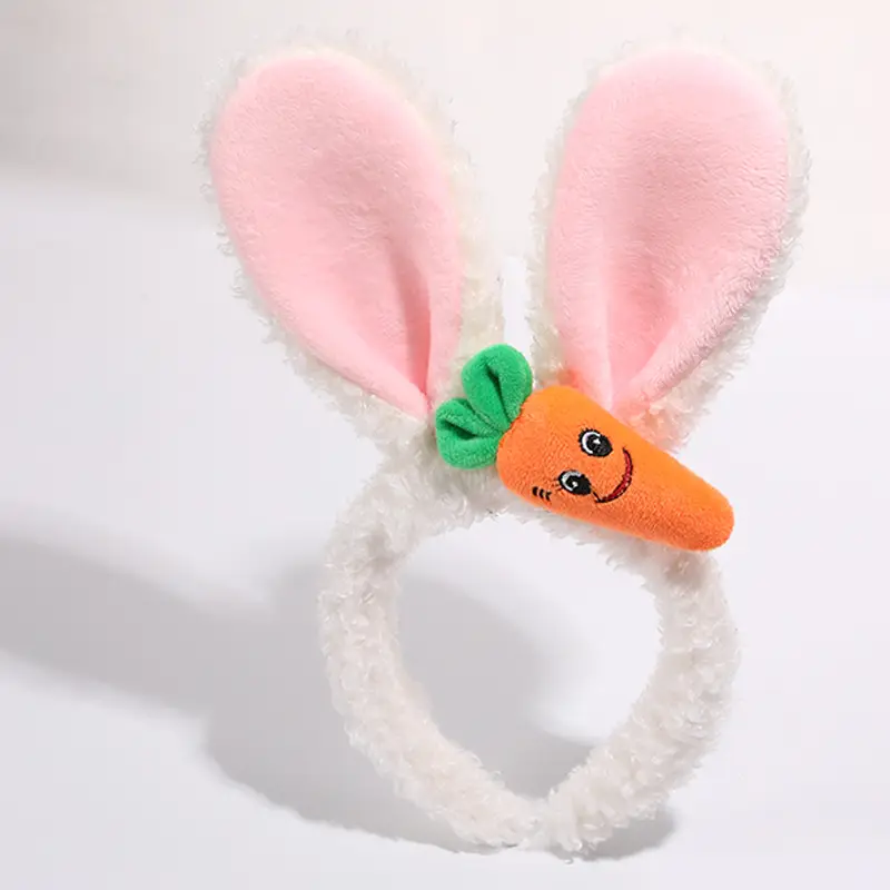 Plush Rabbit Ears Headband White Pink Bow Decor - Image 9
