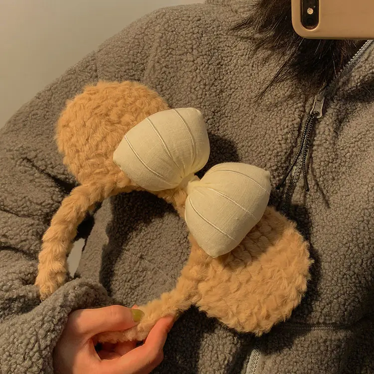 Women's Plush Bow Bear Ear Hair Band Autumn Winter - Image 6