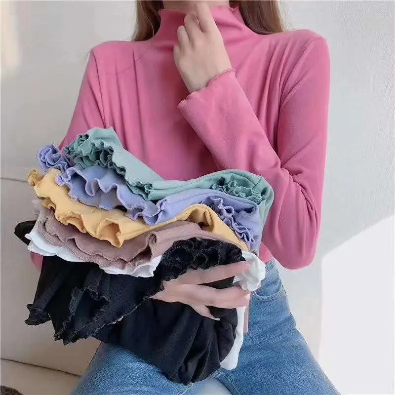 Kitten Diary Half-Turtleneck Thermal Shirt Beige White High Waist - Image 9