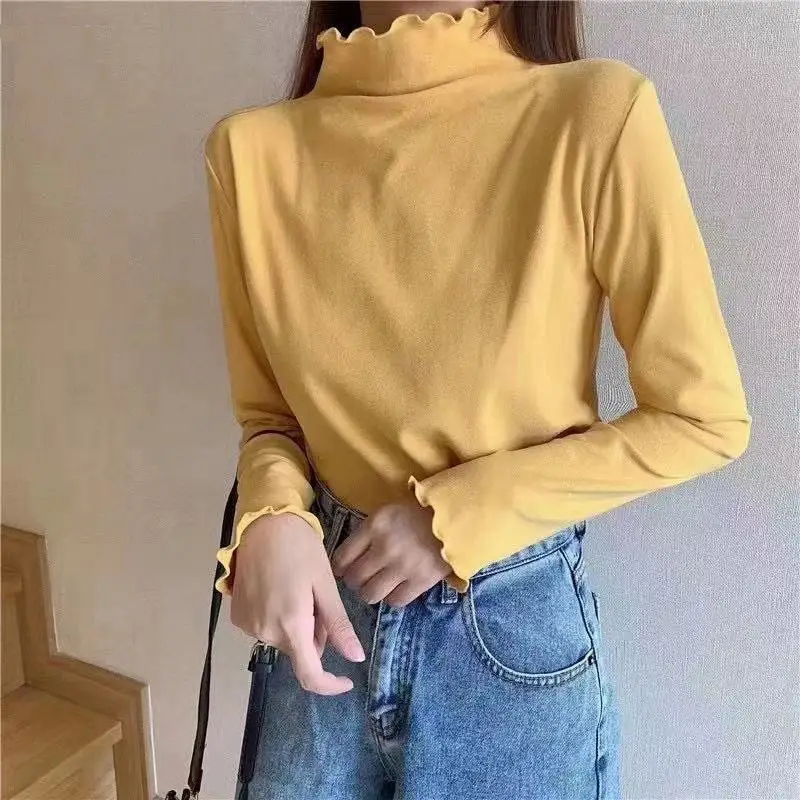 Kitten Diary Half-Turtleneck Thermal Shirt Beige White High Waist - Image 3