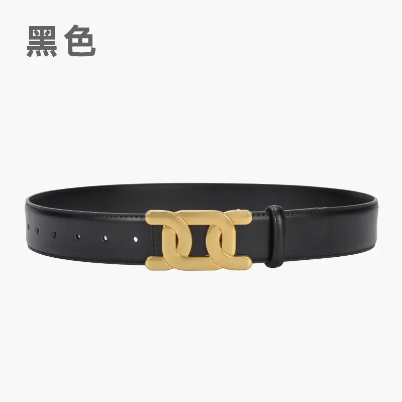 Women's Brown Leather Belt with Gold H- Buckle