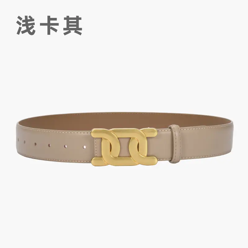 Women's Brown Leather Belt with Gold H- Buckle - Image 4