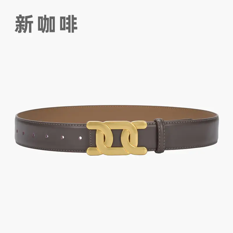Women's Brown Leather Belt with Gold H- Buckle - Image 5