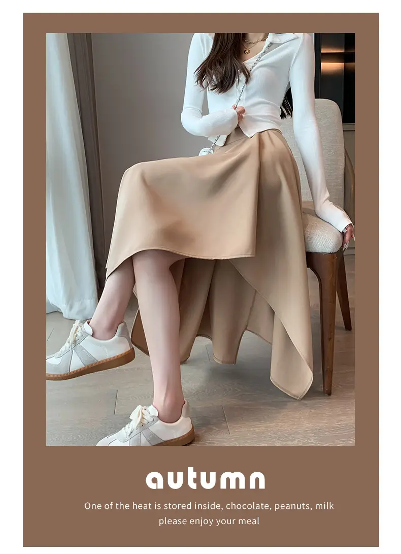 Irregular High Waist Pleated Skirt Women's Beige — feature 18