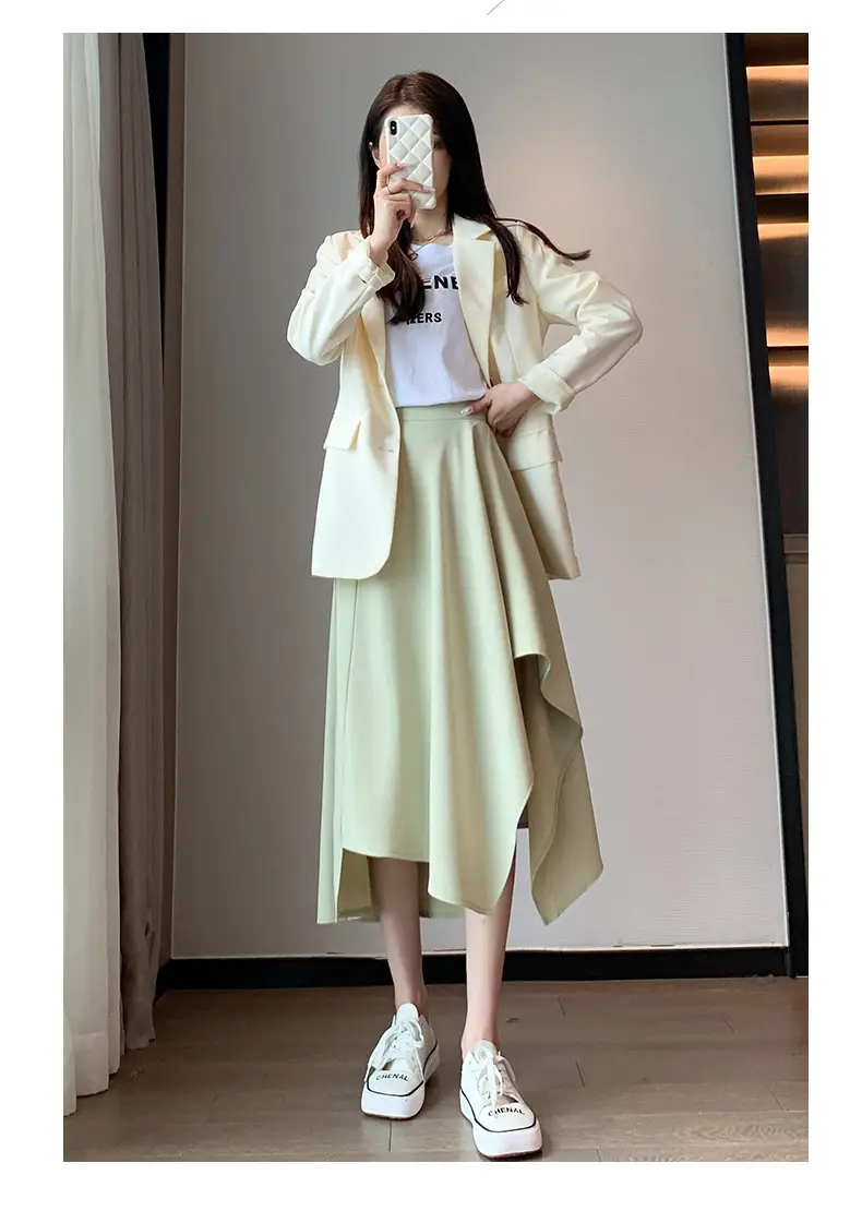 Irregular High Waist Pleated Skirt Women's Beige — feature 29