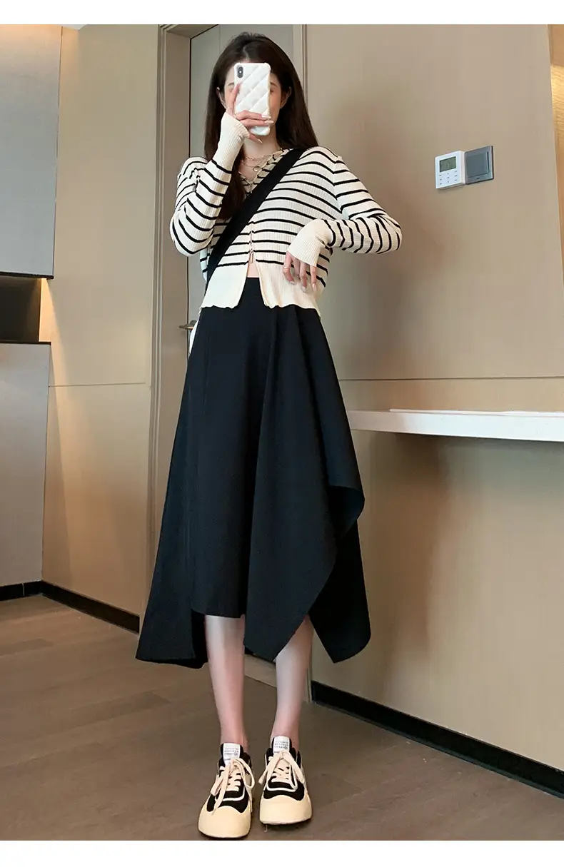 Irregular High Waist Pleated Skirt Women's Beige — feature 31