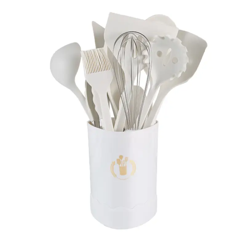 Wooden Handle Silicone Kitchenware 13 Pieces suit Storage Barrel Kitchen Tools Non-stick Cooking Spoon suit
