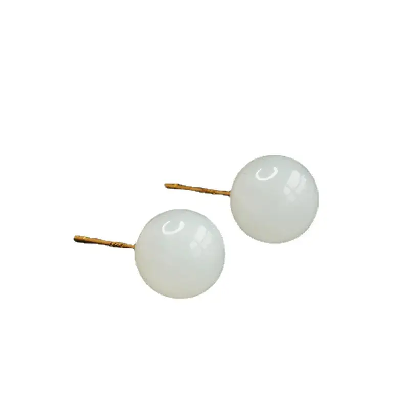 White Jade Round Bead Earrings S925 Silver - Image 6