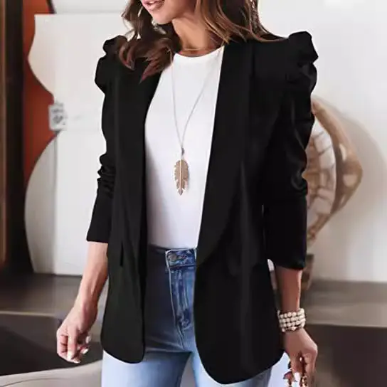 Women's Long Sleeve Lapel Blazer Brown Autumn Winter - Image 7