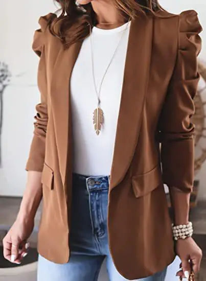 Women's Long Sleeve Lapel Blazer Brown Autumn Winter - Image 3