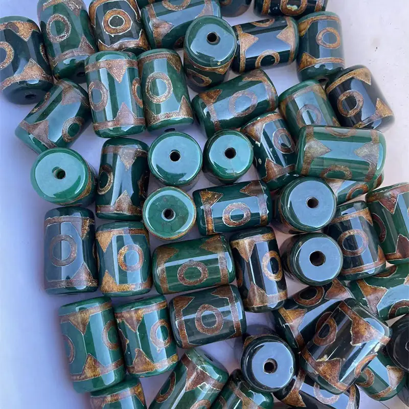Glossy Natural Agate Xizang Dzi Beads 22mm Antique Green - Image 2