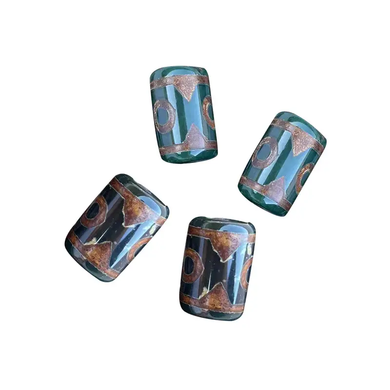 Glossy Natural Agate Xizang Dzi Beads 22mm Antique Green - Image 5