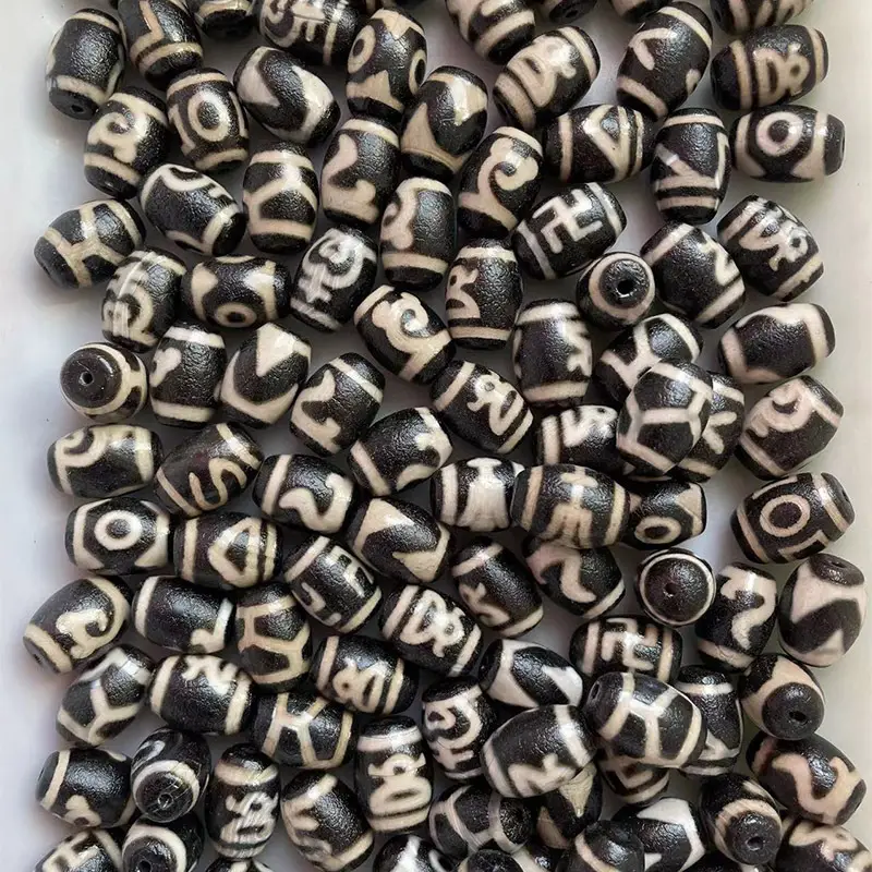 Xizang Dzi Beads Natural Agate Antique Black White 10x14mm - Image 3