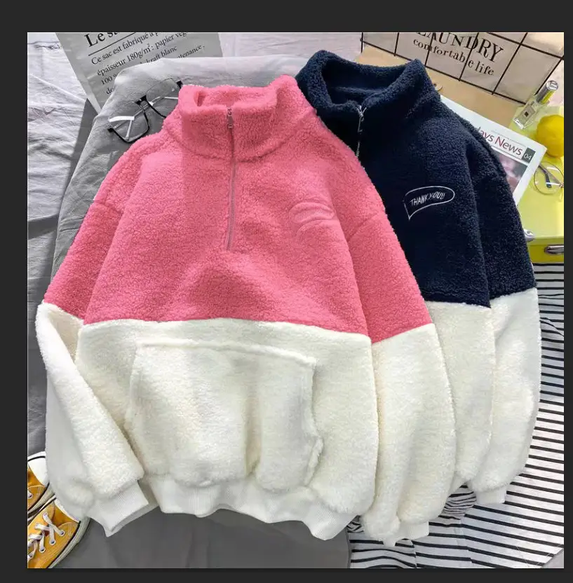 Women's Grey White Fleece Lined Half-Zipper Sweatshirt — feature 4