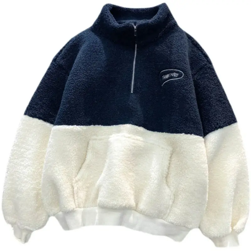 Women's Grey White Fleece Lined Half-Zipper Sweatshirt — feature 5