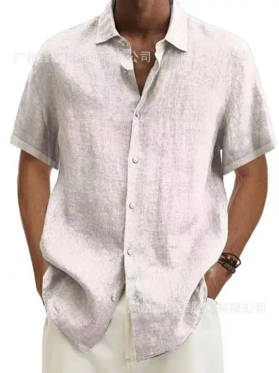 Men Button Cotton Linen V Neck Shirt Purple 2024