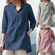 Men Button Cotton Linen V Neck Shirt Purple 2024 — feature 13