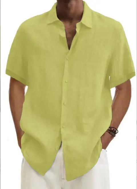 Men Button Cotton Linen V Neck Shirt Purple 2024