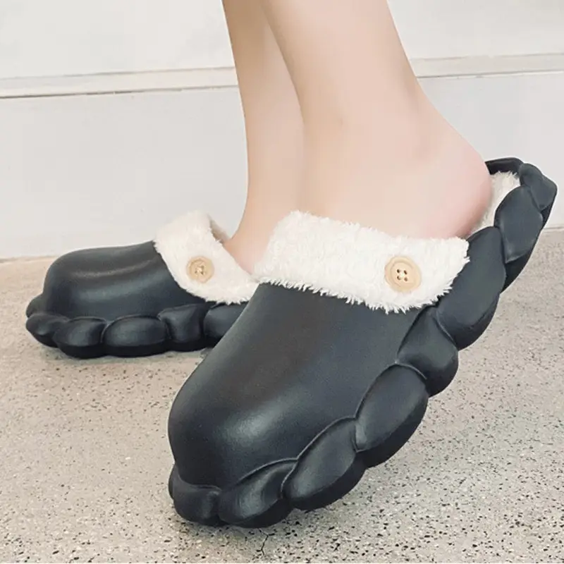 Women's Detachable Cotton Warm Slippers Black Winter