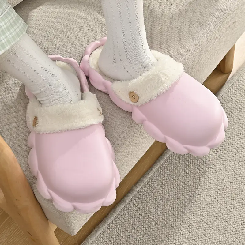 Women's Detachable Cotton Warm Slippers Black Winter
