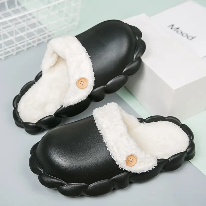 Women's Detachable Cotton Warm Slippers Black Winter
