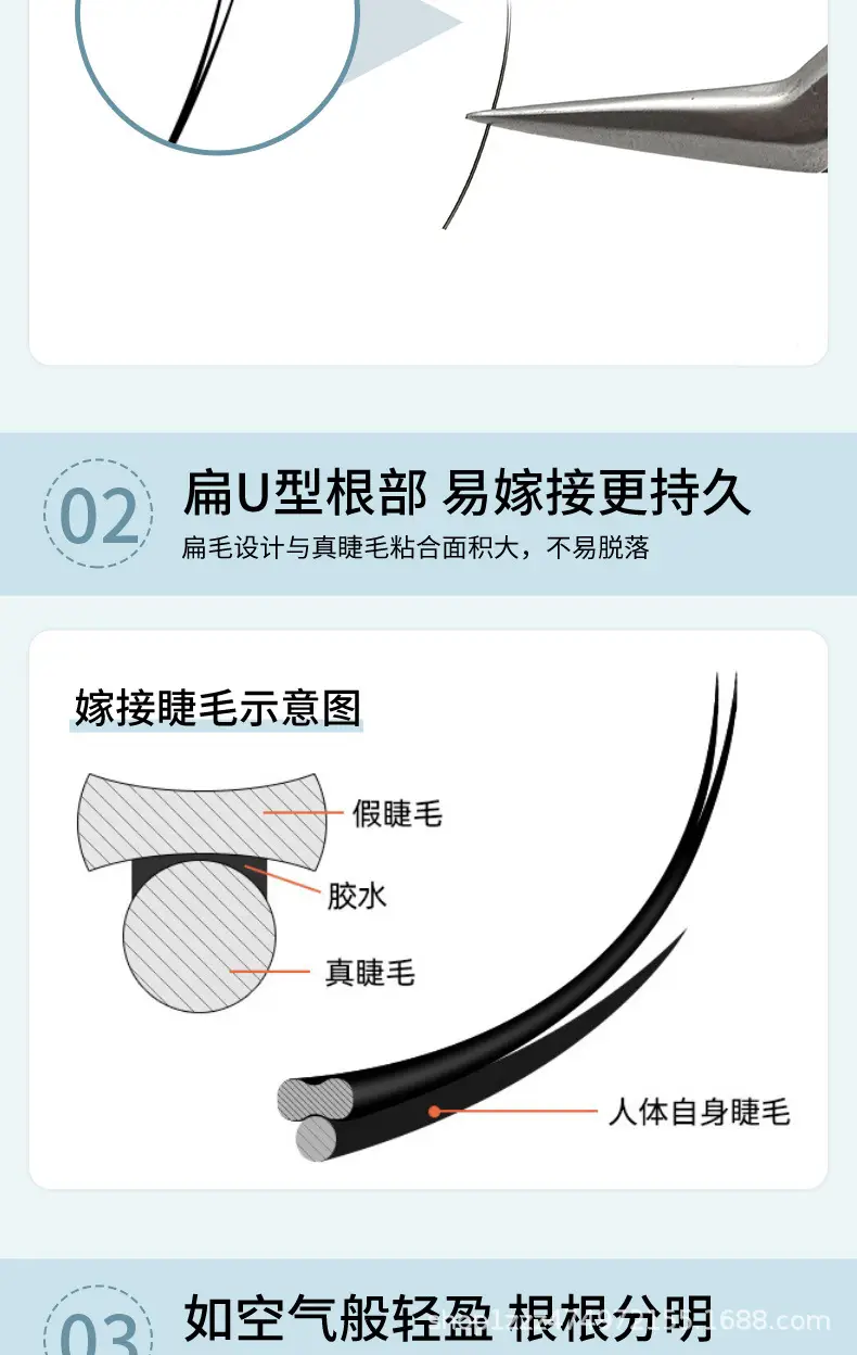 0.25 C Fake Eyelashes Single Flat Hair Double Tip — feature 6