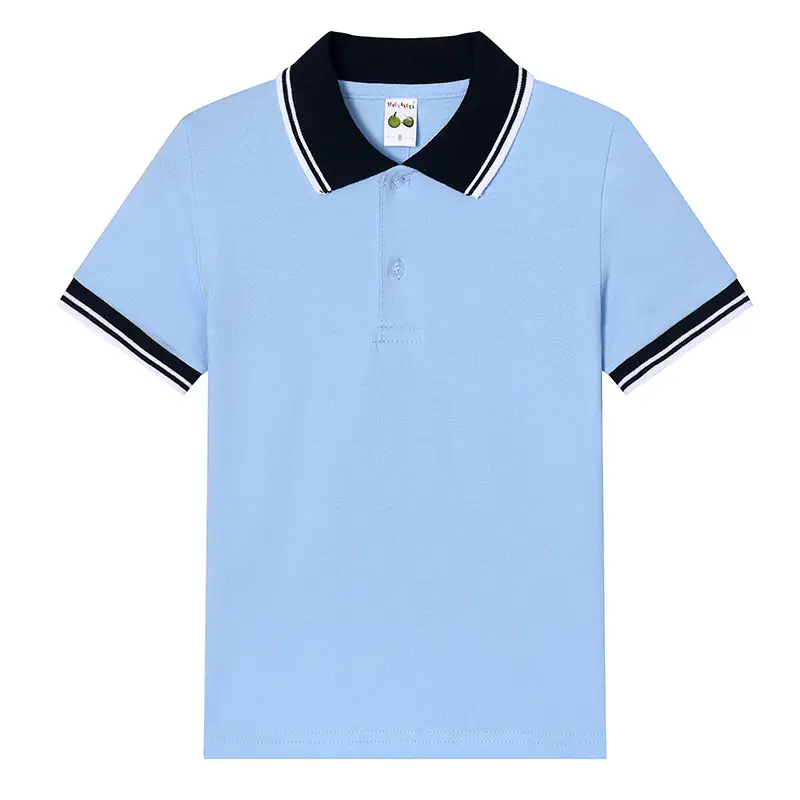 Light Blue Polo T-Shirt for Boys Girls Cotton Short Sleeve — feature 6