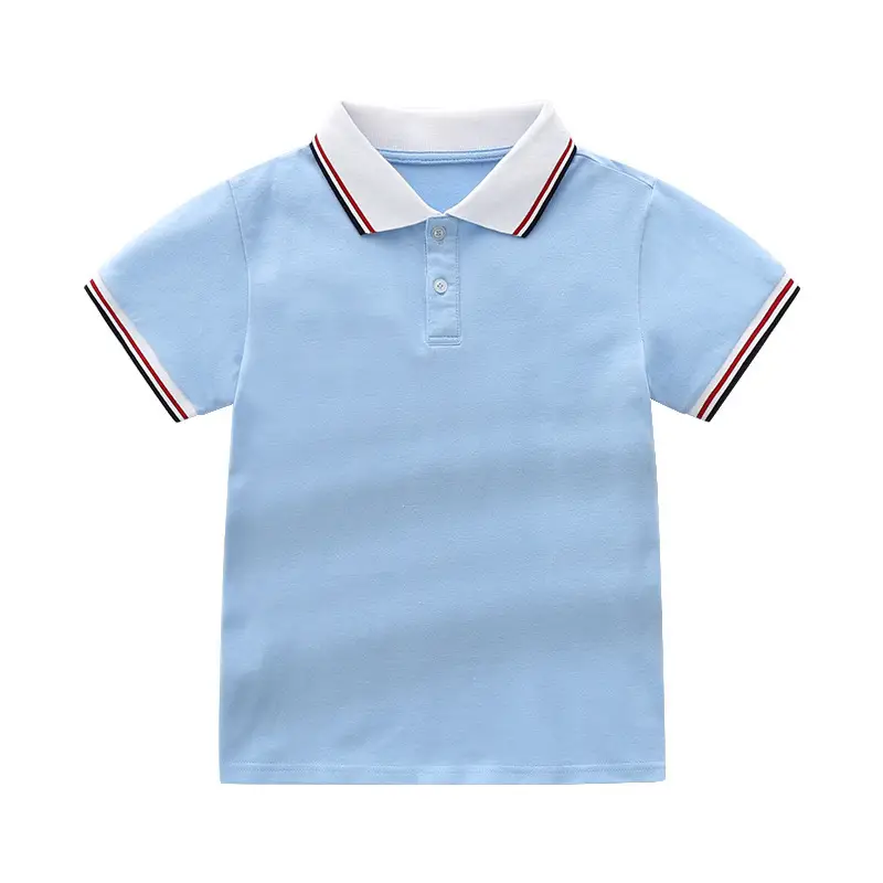 Light Blue Polo T-Shirt for Boys Girls Cotton Short Sleeve - Image 3