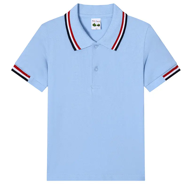 Light Blue Polo T-Shirt for Boys Girls Cotton Short Sleeve - Image 4