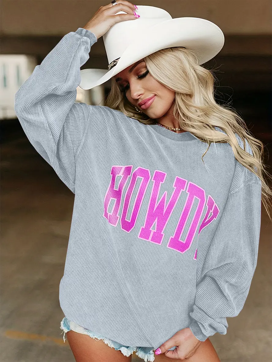 Women Purple "BOLD" Letter Sweatshirt Long Sleeve Crewneck