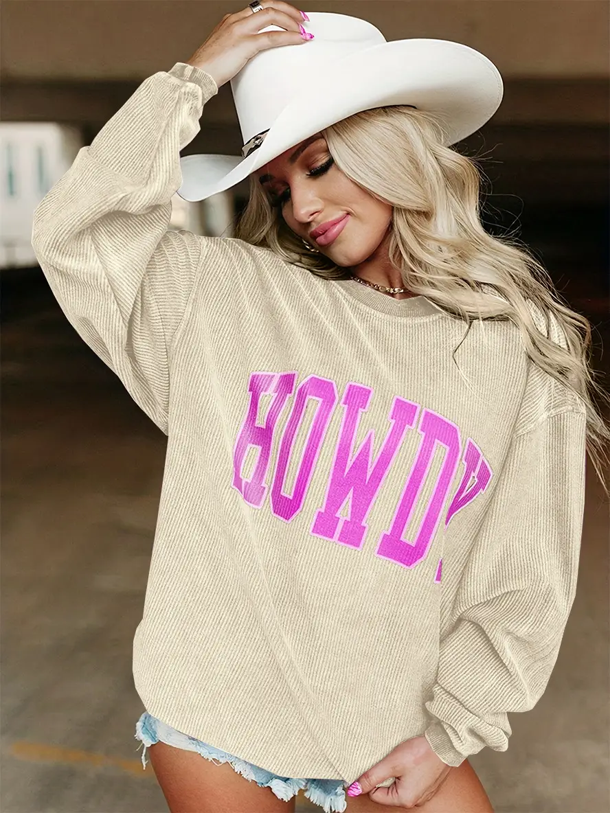 Women Purple "BOLD" Letter Sweatshirt Long Sleeve Crewneck