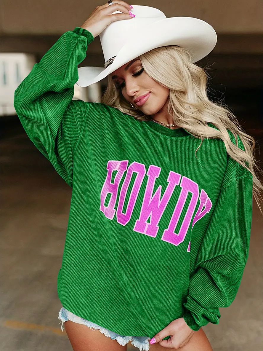 Women Purple "BOLD" Letter Sweatshirt Long Sleeve Crewneck