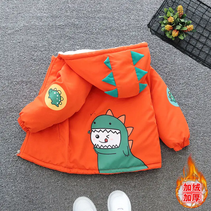 Boys' Orange Fleece Hooded Jacket Winter Coat - Image 4