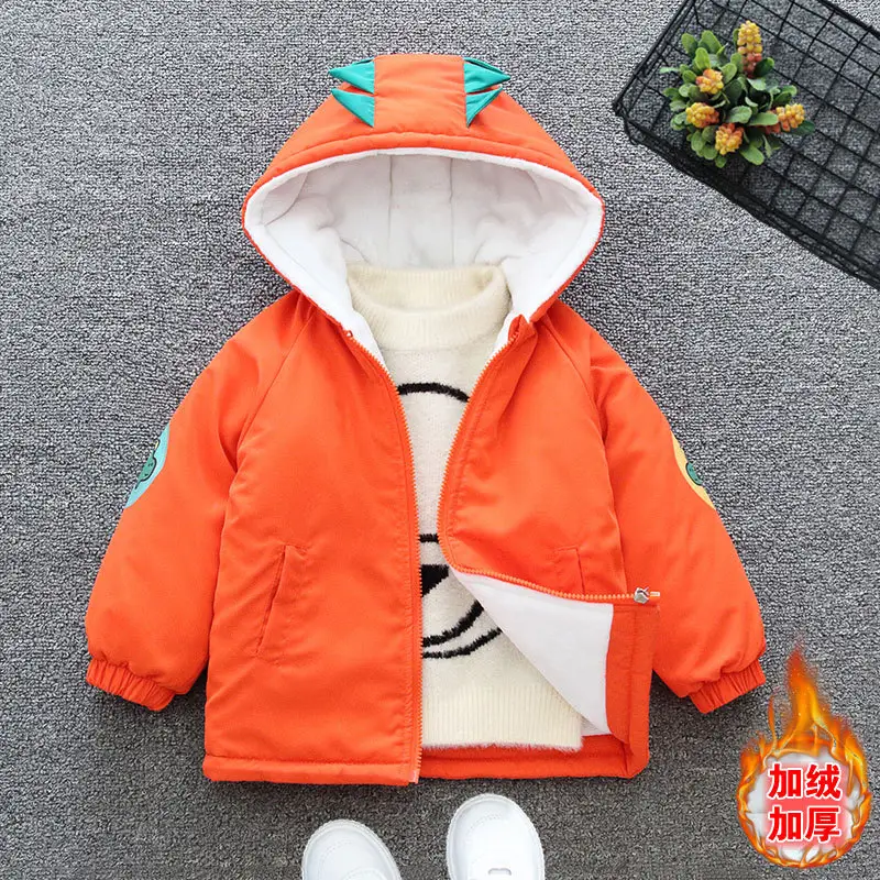 Boys' Orange Fleece Hooded Jacket Winter Coat - Image 6
