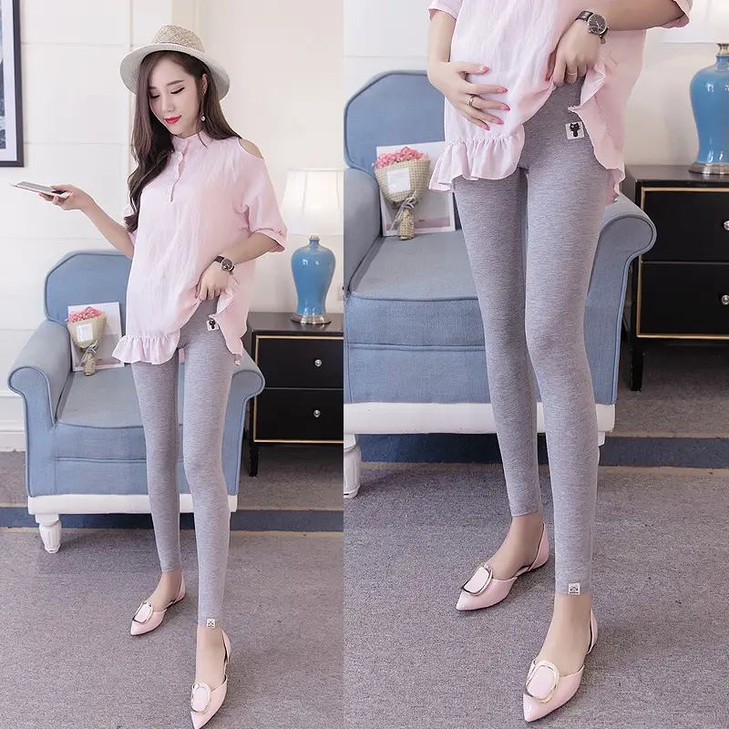 Pregnant Women's Grey Kitten Leggings with Adjustable Band - Image 2