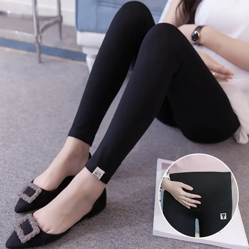 Pregnant Women's Grey Kitten Leggings with Adjustable Band - Image 3