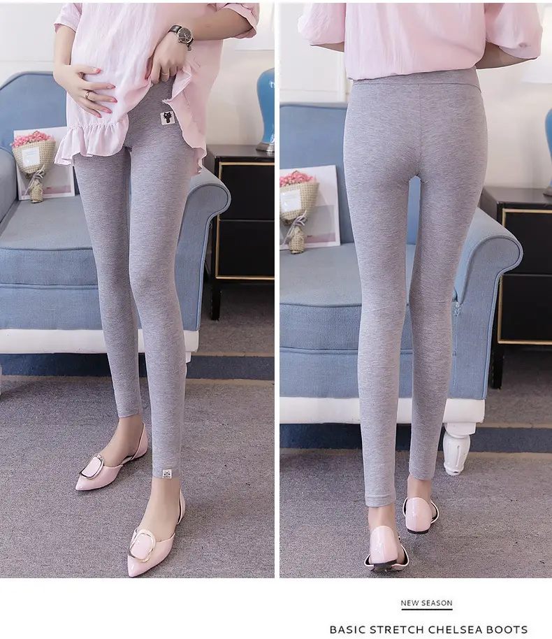 Pregnant Women's Grey Kitten Leggings with Adjustable Band — feature 18