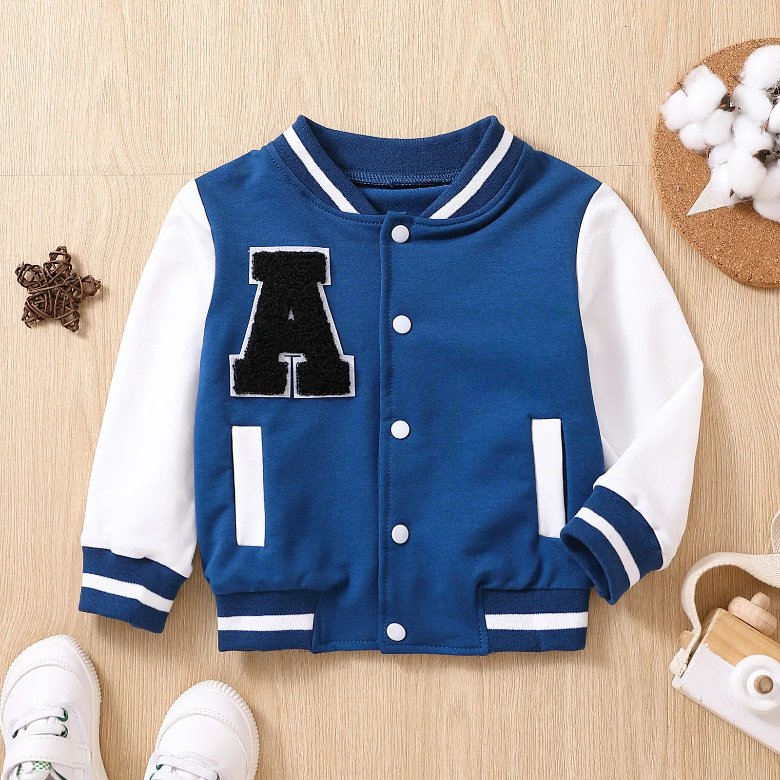 Navy Blue & Yellow A-Line Bomber Jacket for Kids — feature 5